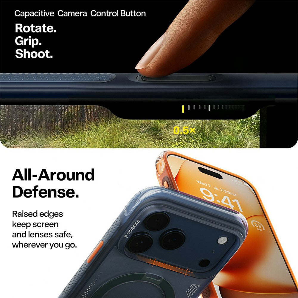 Case for Apple iPhone 17 Pro Max, Torras, Ostand Spin Air, Orange