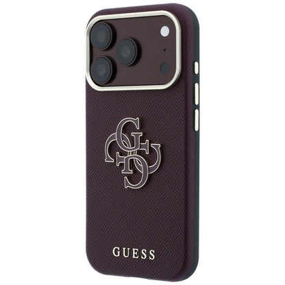 Case for Apple iPhone 18 Pro / 17 Pro, Guess, Grained Big Resin Logo, Burgundy