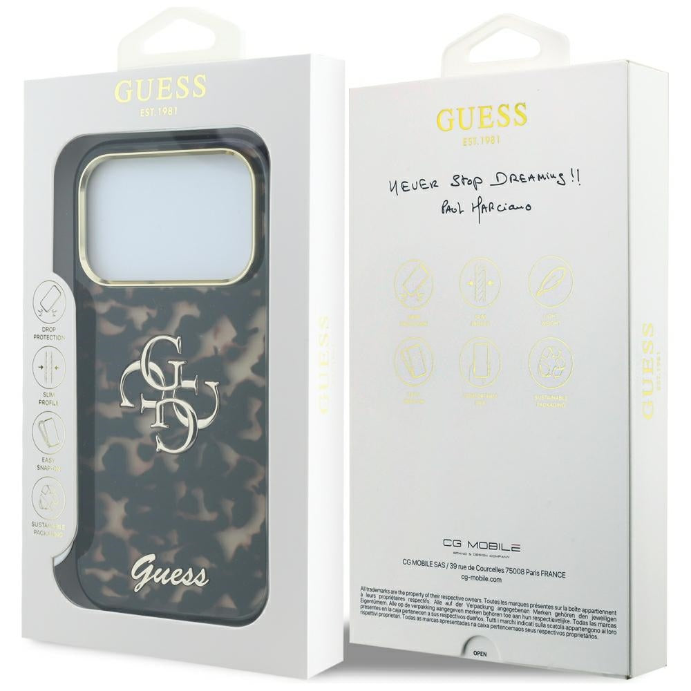 Case for Apple iPhone 18 Pro / 17 Pro, Guess, IML 4G Metal Script, Brown