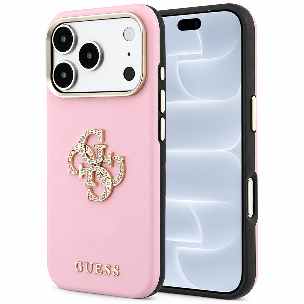 Case for Apple iPhone 18 Pro / 17 Pro, Guess, Smooth Big Strass Logo, Pink