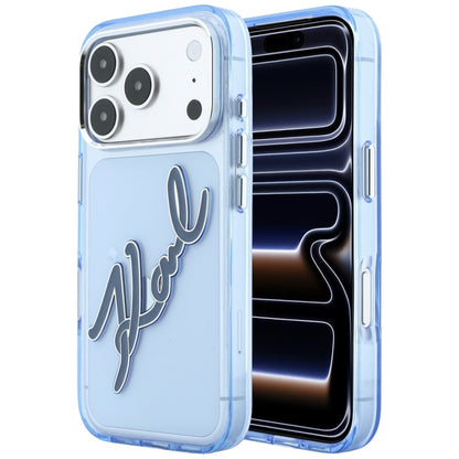 Case for Apple iPhone 18 Pro / 17 Pro, Karl Lagerfeld, IML Big Signature Resin Logo and Metal Frame, Blue