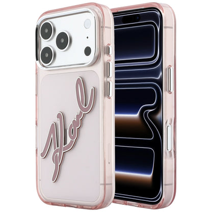 Case for Apple iPhone 18 Pro / 17 Pro, Karl Lagerfeld, IML Big Signature Resin Logo and Metal Frame, Pink