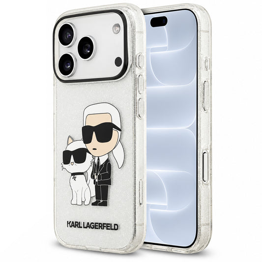 Case for Apple iPhone 18 Pro / 17 Pro, Karl Lagerfeld, IML Glitter Karl and Choupette NFT, Transparent