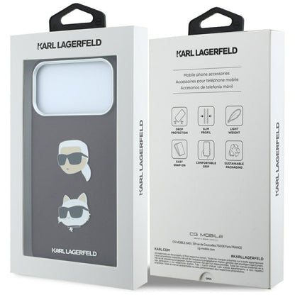 Case for Apple iPhone 18 Pro / 17 Pro, Karl Lagerfeld, Saffiano with Karl & Choupette Head's Pin and Logo, Burgundy