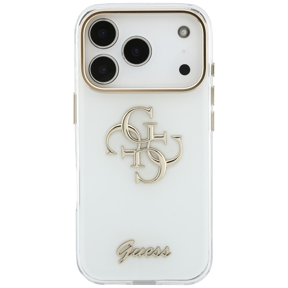 Case for Apple iPhone 18 Pro, Guess, IML 4G Metal Script, White