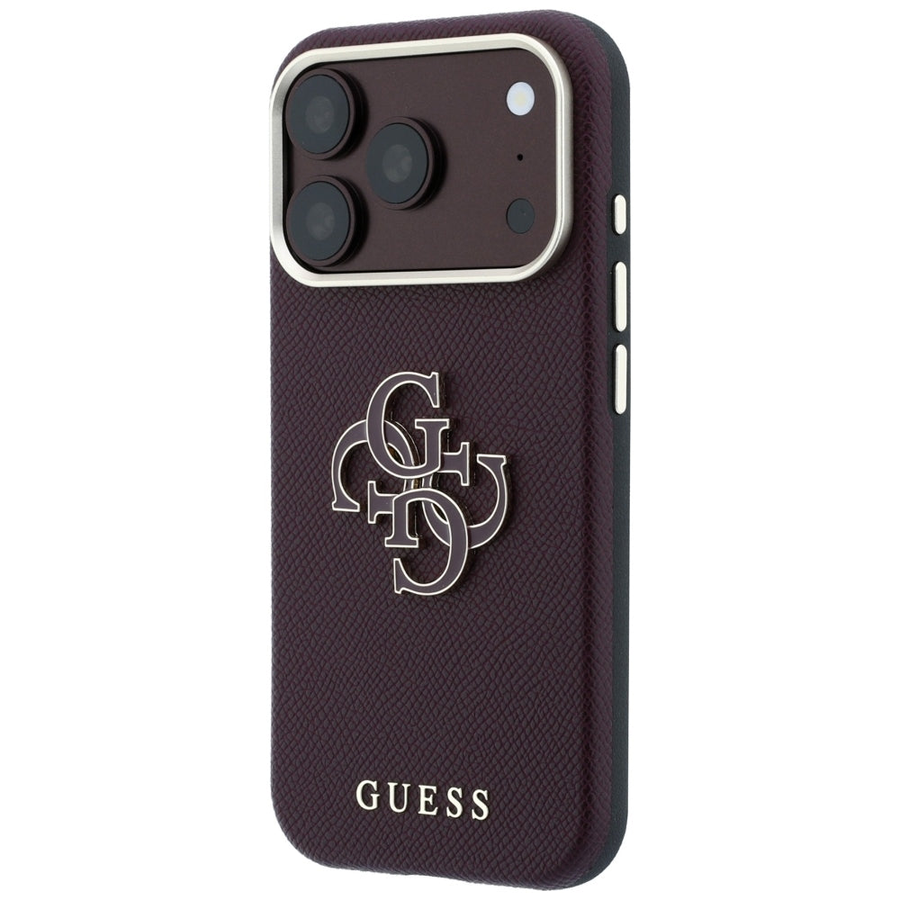 Case for Apple iPhone 18 Pro Max / 17 Pro Max, Guess, Grained Big Resin Logo, Burgundy