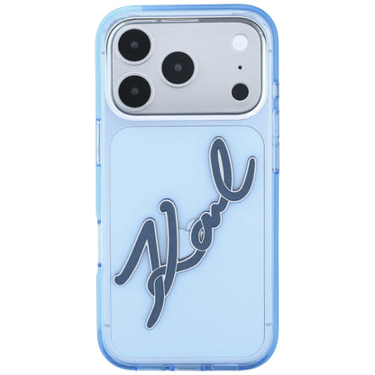 Case for Apple iPhone 18 Pro Max / 17 Pro Max, Karl Lagerfeld, IML Big Signature Resin Logo Metal Frame, Blue