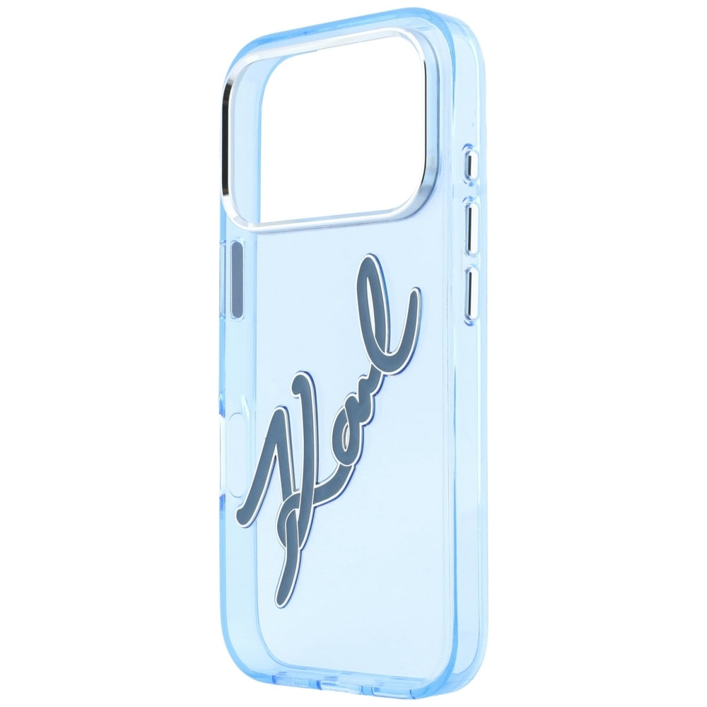 Case for Apple iPhone 18 Pro Max / 17 Pro Max, Karl Lagerfeld, IML Big Signature Resin Logo Metal Frame, Blue