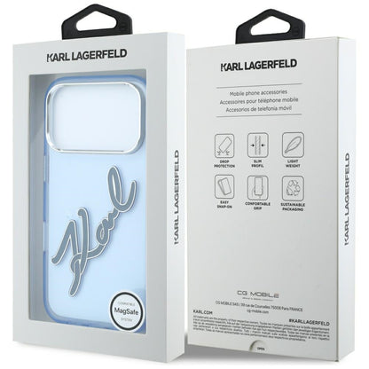 Case for Apple iPhone 18 Pro Max / 17 Pro Max, Karl Lagerfeld, IML Big Signature Resin Logo Metal Frame, Blue