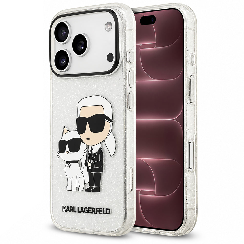 Case for Apple iPhone 18 Pro Max / 17 Pro Max, Karl Lagerfeld, IML Glitter Karl and Choupette NFT, Transparent