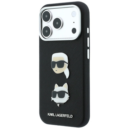 Case for Apple iPhone 18 Pro Max / 17 Pro Max, Karl Lagerfeld, Saffiano Crossbody Karl & Choupette Head's Pins Logo, Black