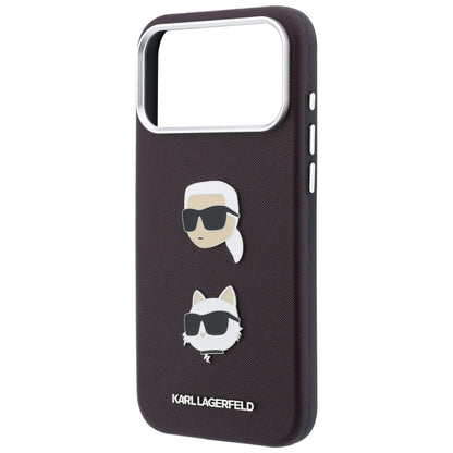 Case for Apple iPhone 18 Pro Max / 17 Pro Max, Karl Lagerfeld, Saffiano Crossbody Karl & Choupette Head's Pins Logo, Burgundy