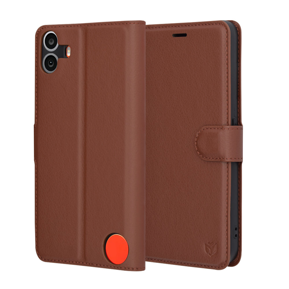 Case for Nothing CMF Phone 1, Techsuit, Leather Folio, Brown