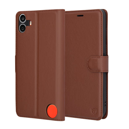 Case for Nothing CMF Phone 1, Techsuit, Leather Folio, Brown