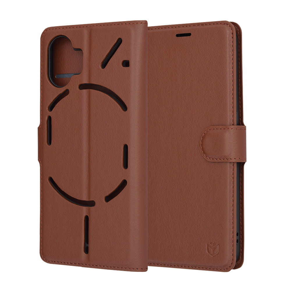 Case for Nothing Phone (2), Techsuit, Leather Folio, Brown