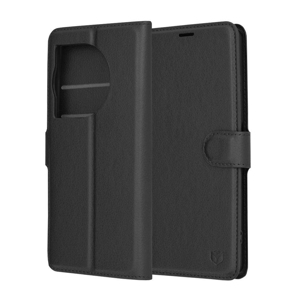 Case for OnePlus 12R, Techsuit, Leather Folio, Black