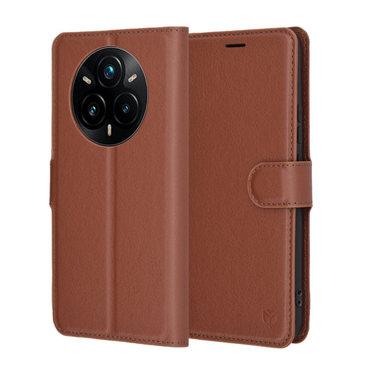 Case for Realme 14 Pro+, Techsuit, Leather Folio, Brown