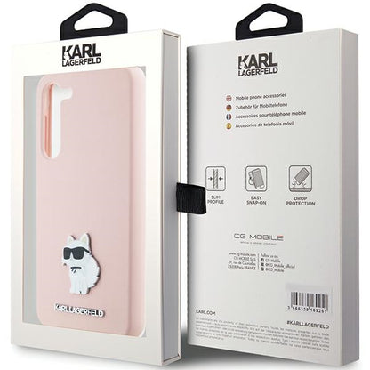 Case for Samsung Galaxy S23+ S916, Karl Lagerfeld, Silicone Choupette Metal, Pink