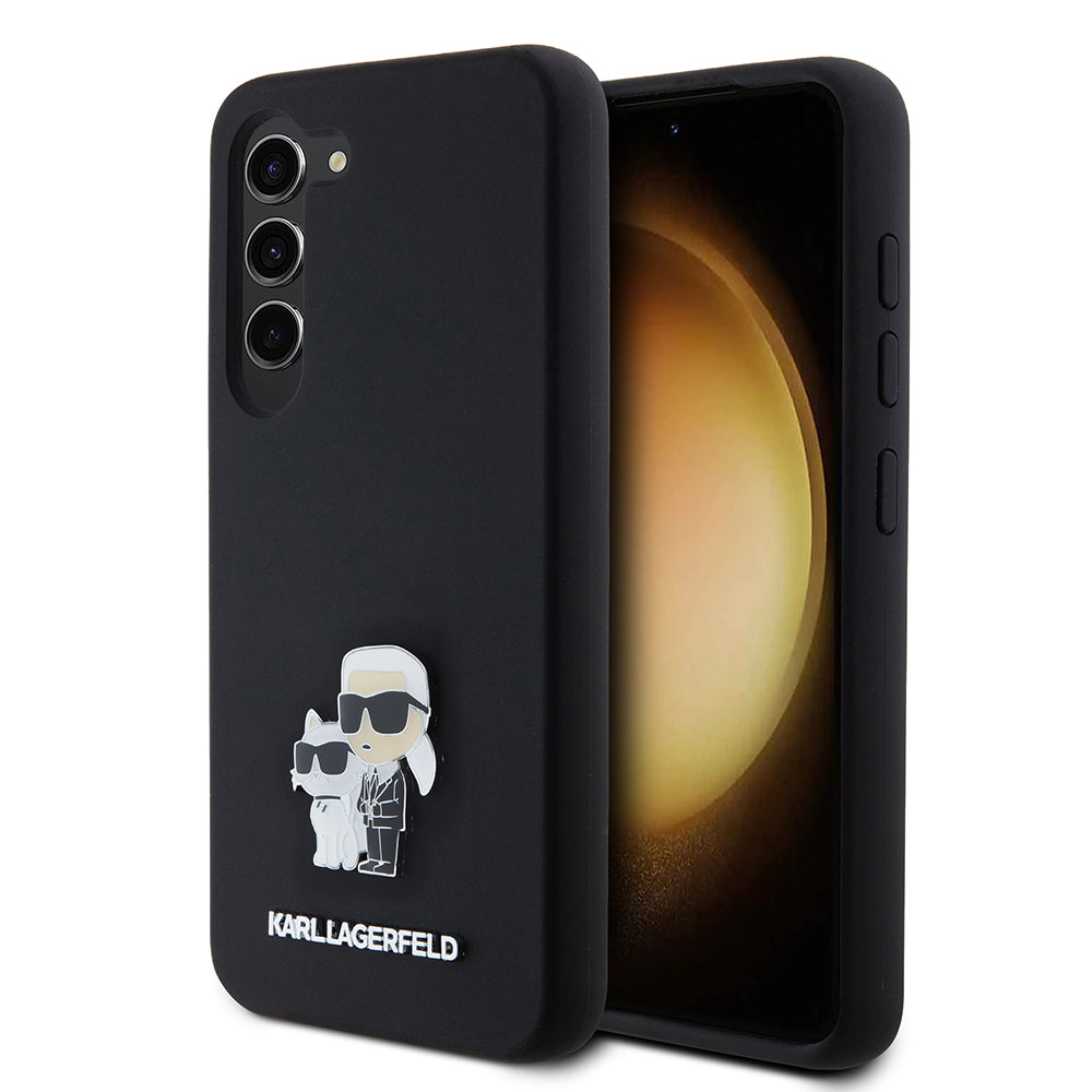 Case for Samsung Galaxy S23 S911, Karl Lagerfeld, Silicone Karl & Choupette Metal, Black