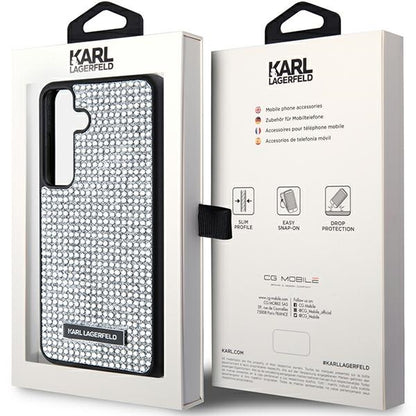 Case for Samsung Galaxy S24 S921, Karl Lagerfeld, Rhinestone Metal Plate, Silver