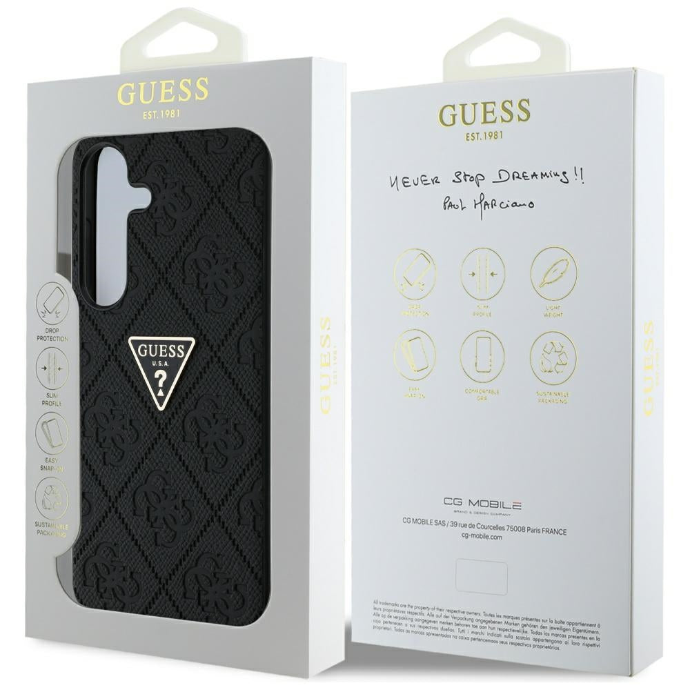 Case for Samsung Galaxy S25 S931, Guess, Grained Hot Stamp 4G Triangle, Black