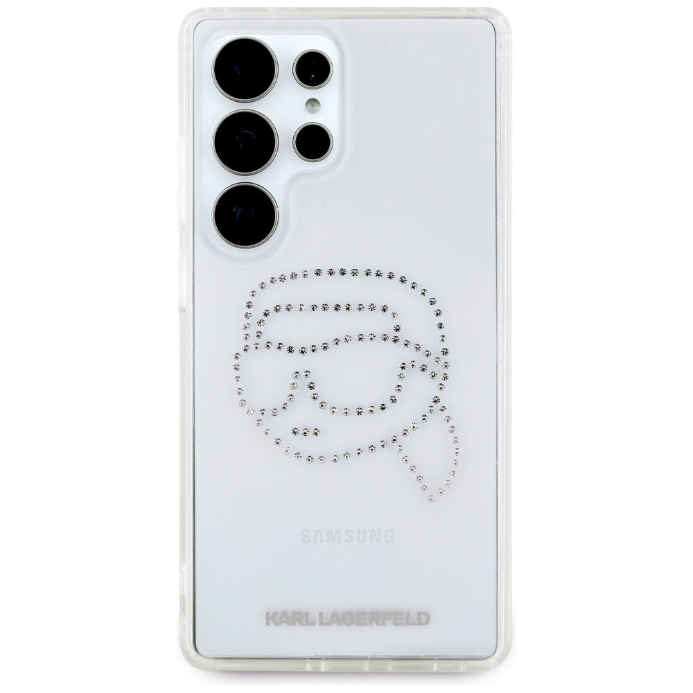 Case for Samsung Galaxy S25 Ultra S938, Karl Lagerfeld, IML Rhinestones Karl's Head, Transparent