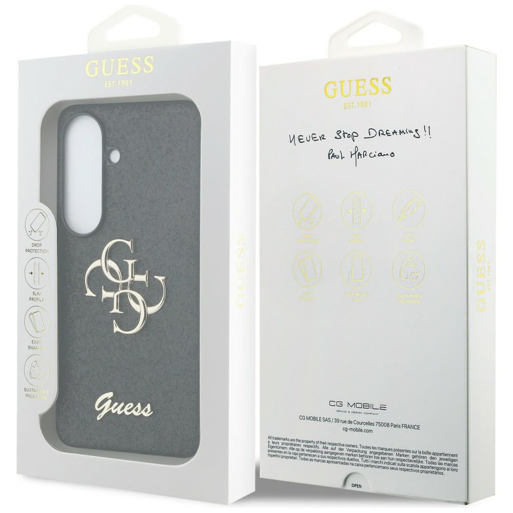 Case for Samsung Galaxy S26 S942, Guess, Fixed Glitter Big 4G Metal Frame, Black