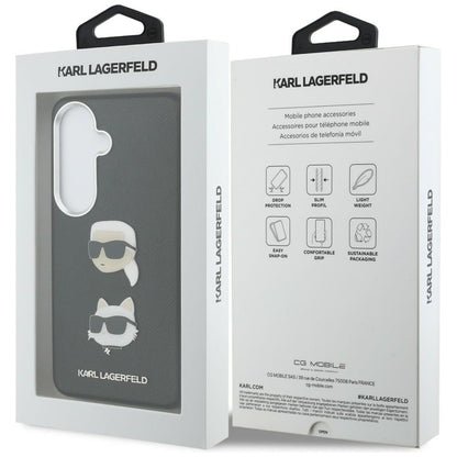 Case for Samsung Galaxy S26 S942, Karl Lagerfeld, Saffiano Karl & Choupette's Head Pin, Black