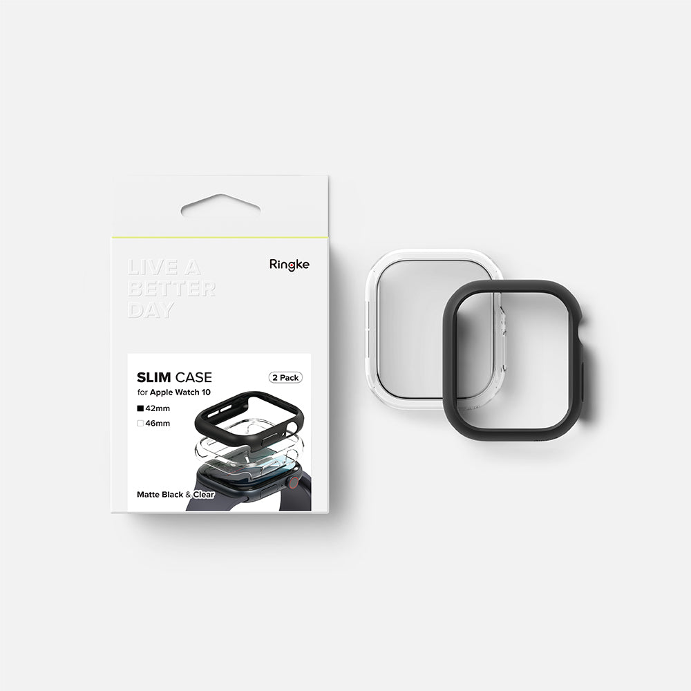 Ringke Slim Case for Apple Watch Series 10 / 11 42mm, Set of 2, Matte Black / Transparent