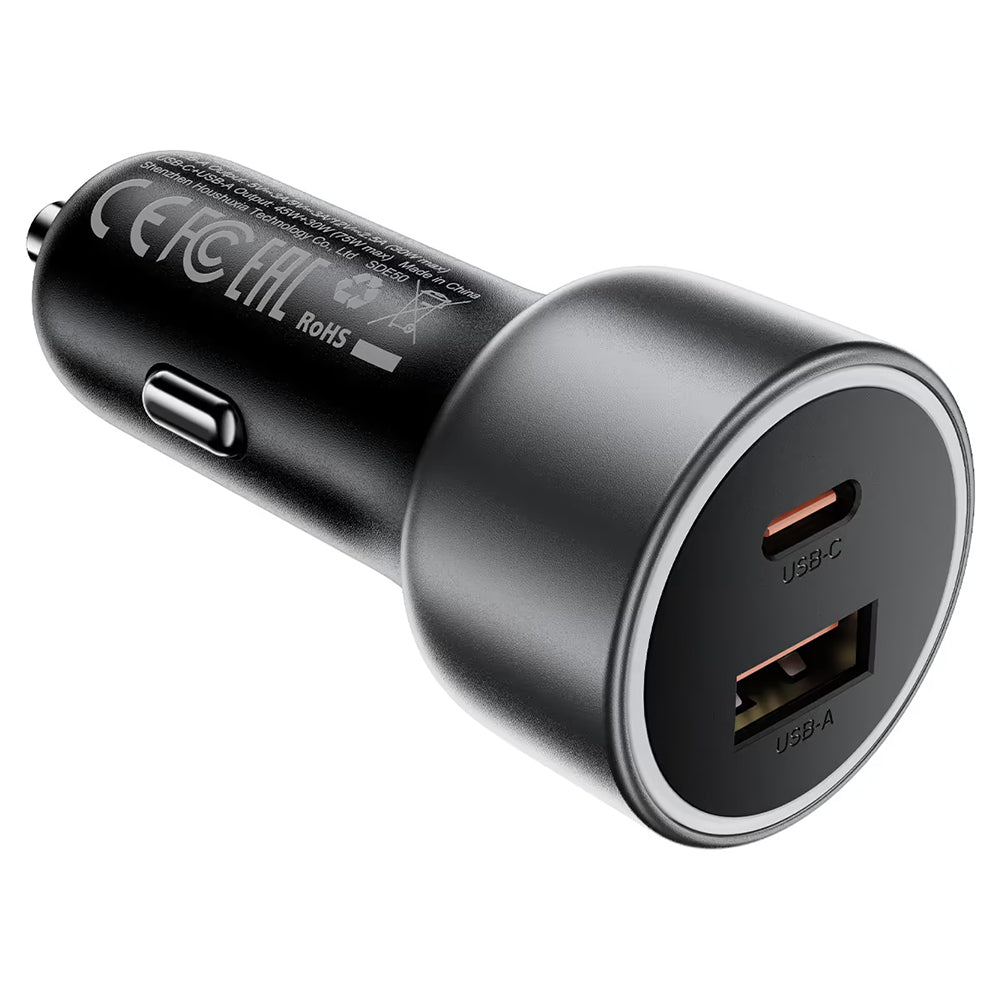 Acefast B21 Car Charger, 75W, 3A, 1 x USB-A - 1 x USB-C, Gray
