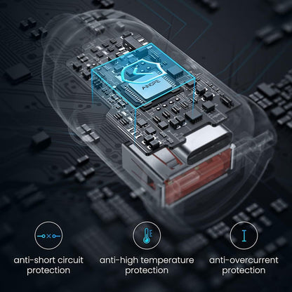 Ainope Car Charger, 30W, 5A, 1 x USB-A - 1 x USB-C, Black