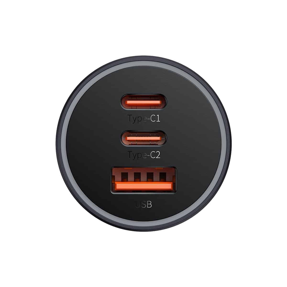 Baseus Golden Contactor Pro Car Charger, 65W, 3A, 1 x USB-A - 2 x USB-C, Gray C00035202841-00