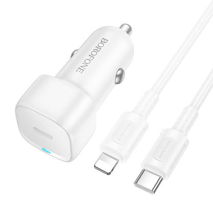Car Charger with Lightning Cable Borofone BZ34B Cloud, 20W, 3A, 1 x USB-A - 1 x USB-C, White
