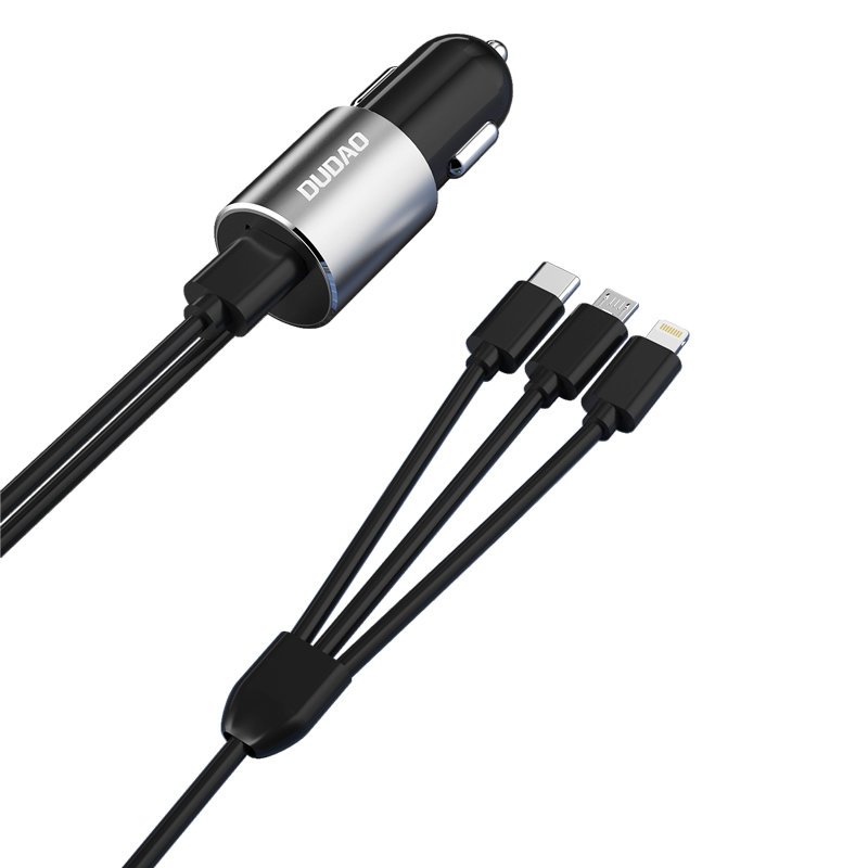 Car Charger With Lightning / microUSB / USB-C Cable Dudao R5ProN, 17W, 3.4A, 1 x USB-A, Black