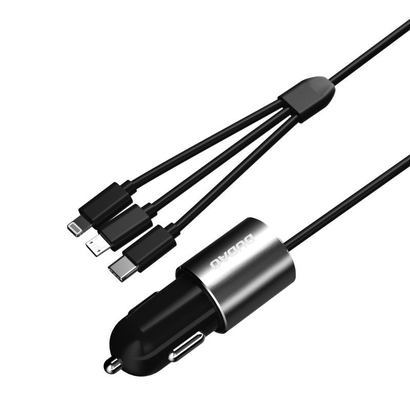 Car Charger With Lightning / microUSB / USB-C Cable Dudao R5ProN, 17W, 3.4A, 1 x USB-A, Black