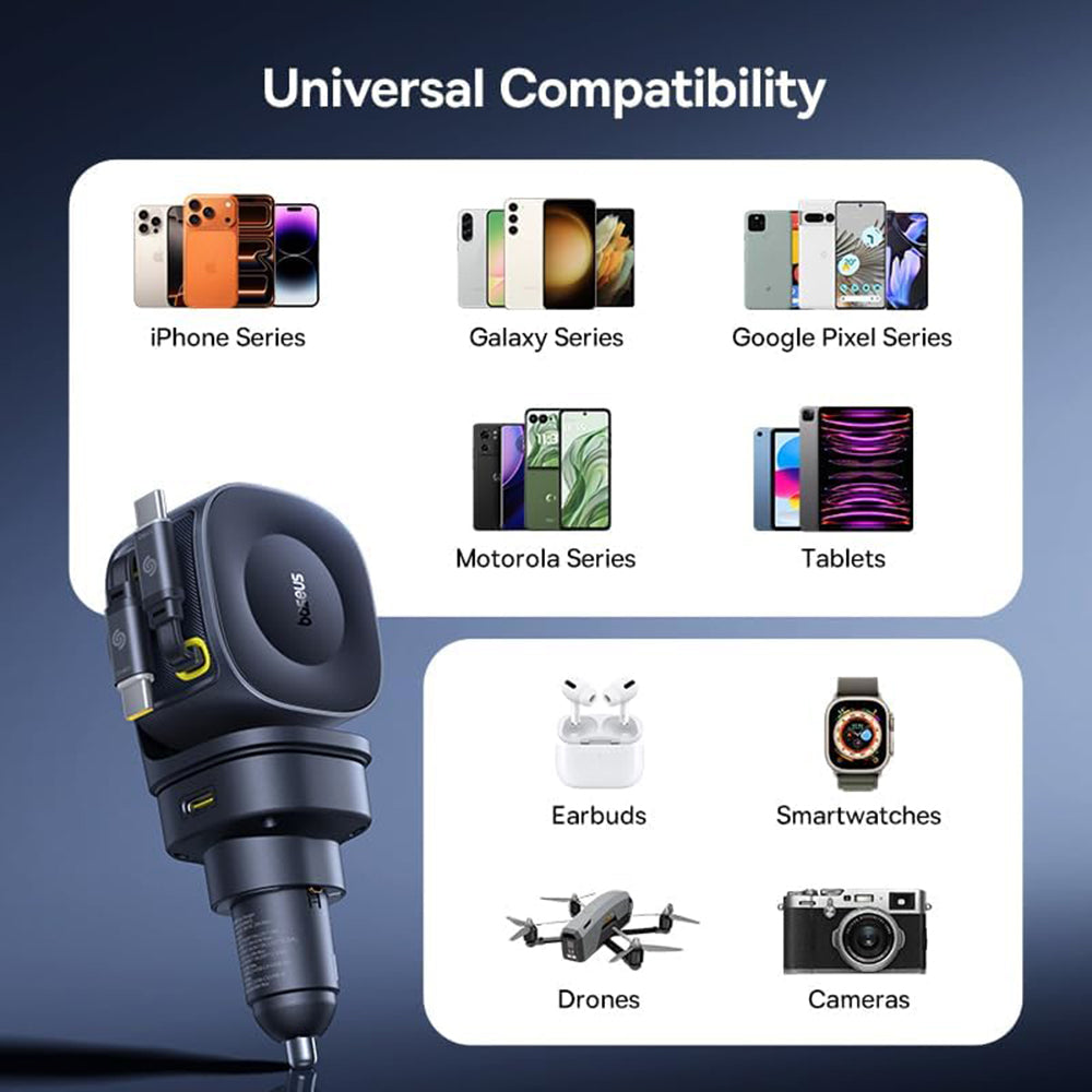 Baseus PrimeTrip VR2 Max Car Charger with USB-C Cable, 163W, 3A, 1 x USB-A - 1 x USB-C, Black P10162701313-00