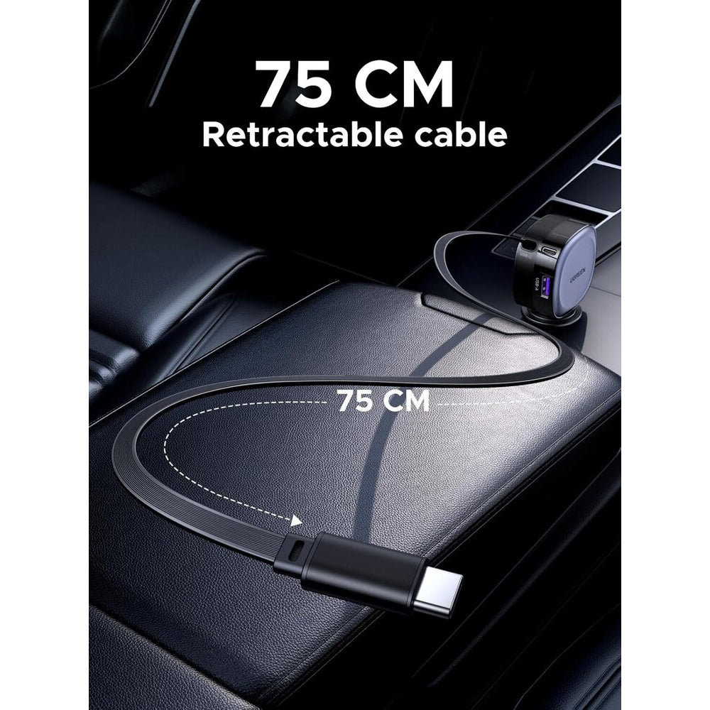UGREEN EC601 Car Charger with USB-C Cable, 75W, 3A, 1 x USB-A - 1 x USB-C, Grey