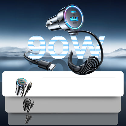 USB-C Wired Car Charger Joyroom JR-CL07, 90W, 3A, 1 x USB-A - 1 x USB-C, Black