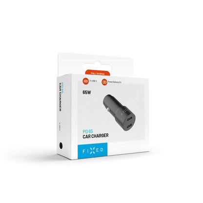 Fixed Auto Charger, 65W, 3A, 2 x USB-C, Black