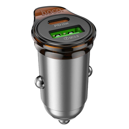 HOCO NZ16A Car Charger, 43W, 3A, 1 x USB-A - 1 x USB-C, Gray