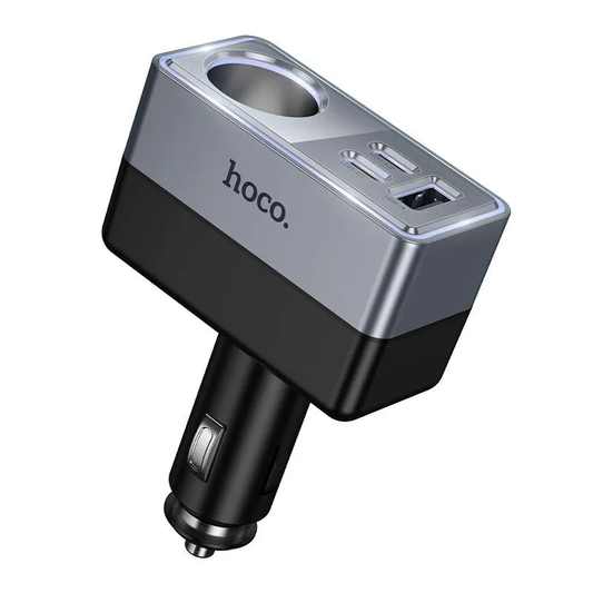 HOCO Z65A Car Charger, 165W, 3A, 1 x Cigarette Lighter Extension - 1 x USB-A - 2 x USB-C, Black