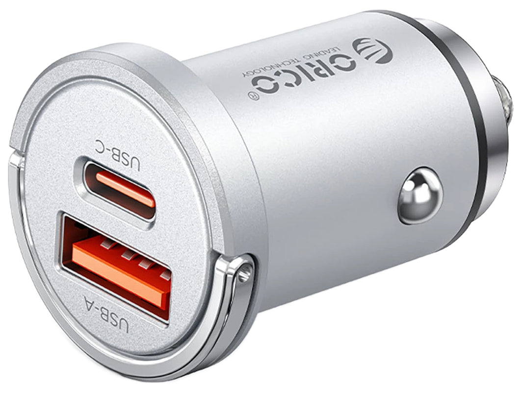 Orico MiniRing Pro Car Charger, 45W, 3A, 1 x USB-A - 1 x USB-C, Silver