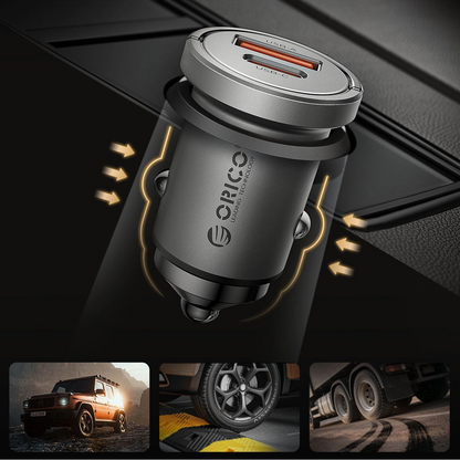 Orico MiniRing Pro Car Charger, 45W, 3A, 1 x USB-A - 1 x USB-C, Silver