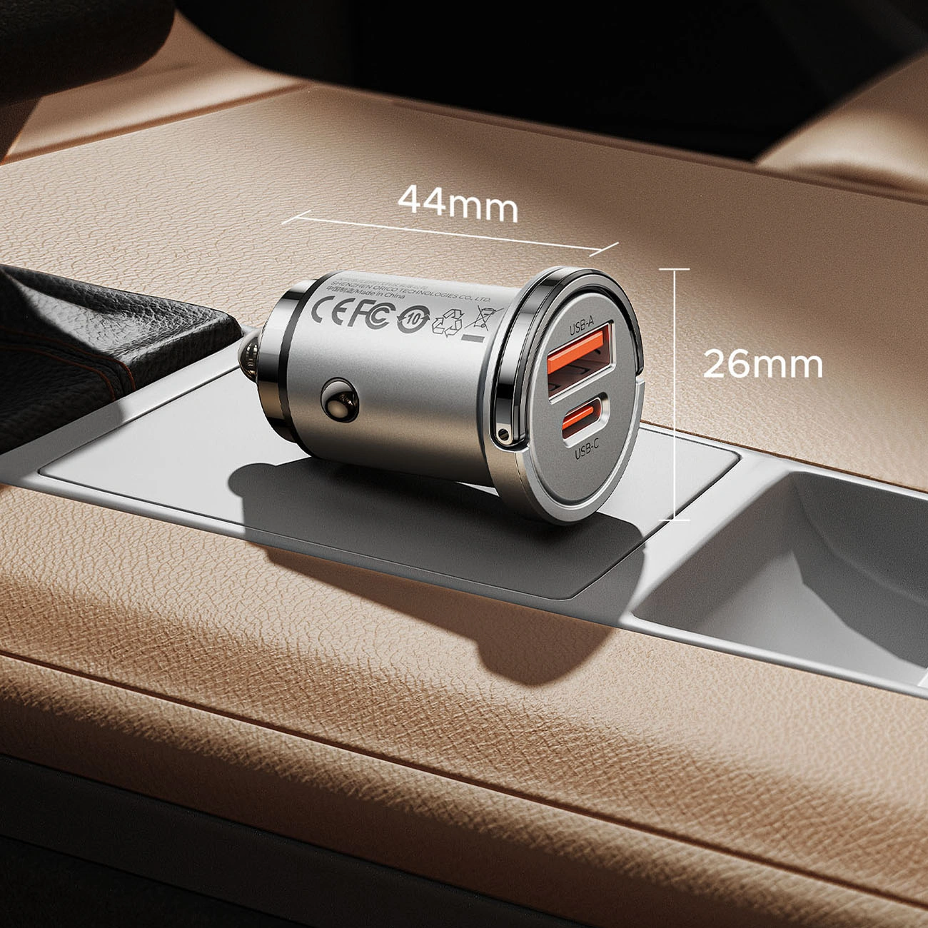 Orico MiniRing Pro Car Charger, 45W, 3A, 1 x USB-A - 1 x USB-C, Silver