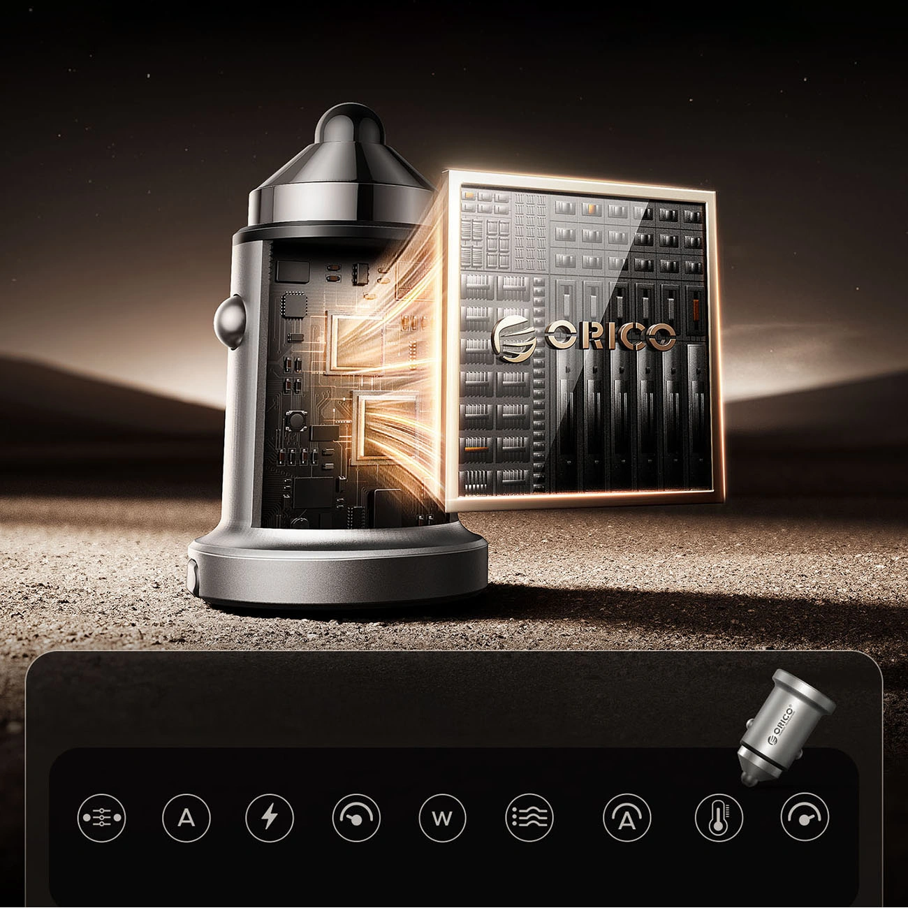 Orico MiniRing Pro Car Charger, 45W, 3A, 1 x USB-A - 1 x USB-C, Silver