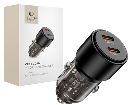 Tech-Protect CC03 Car Charger, 100W, 3.25A, 2 x USB-C, Black