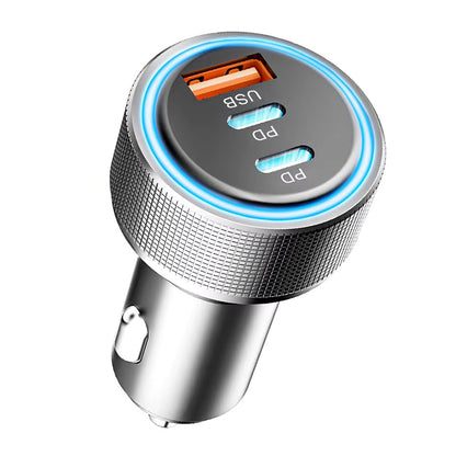 Techsuit C6 DriveBoost Car Charger, 60W, 3A, 1 x USB-A - 2 x USB-C, Silver