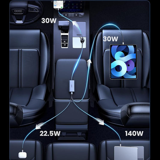 UGREEN EC706 Car Charger, 150W, 5A, 1 x USB-A - 3 x USB-C, Black