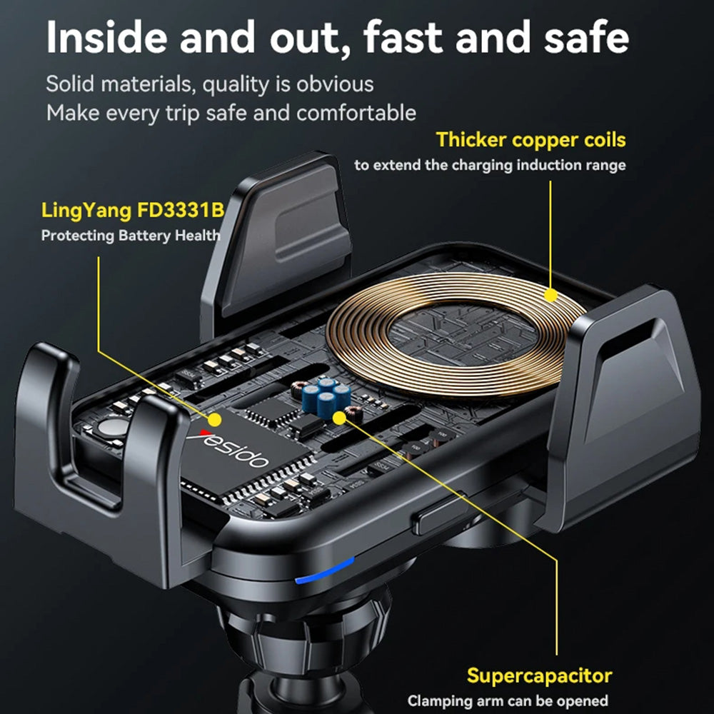 Yesido C312 Wireless Car Charger, 15W, 1.67A, Black