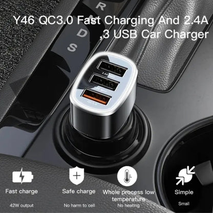 Yesido Y46 Car Charger, 42W, 3A, 3 x USB-A, Black